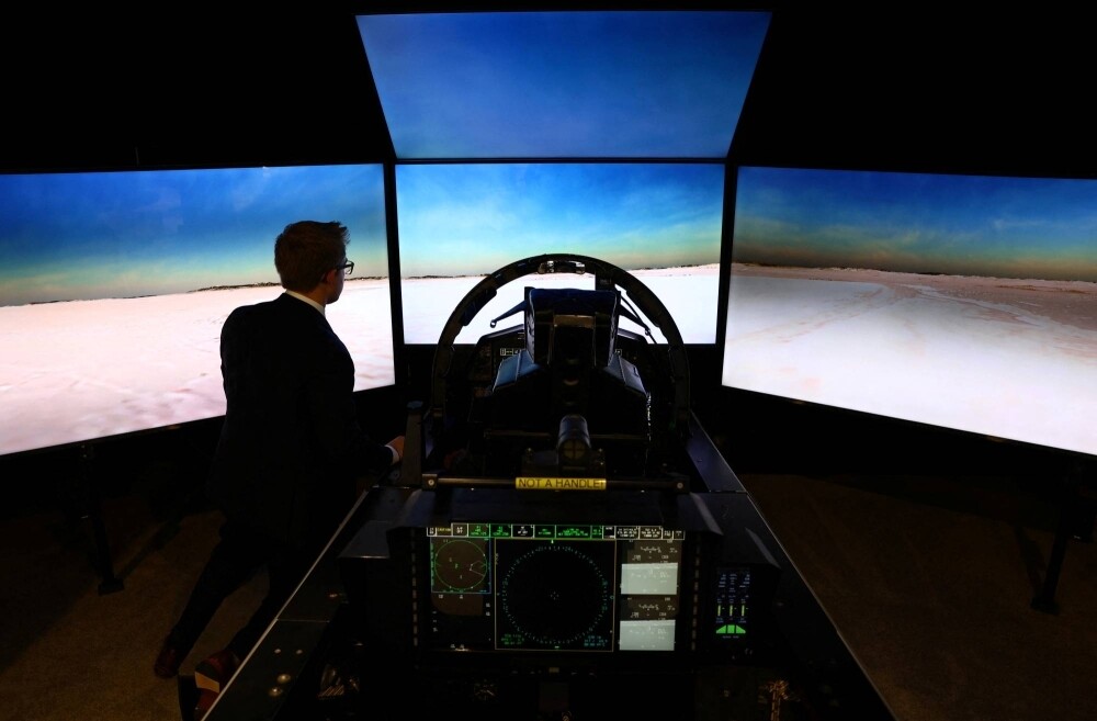 A Boeing F-15 simulator is displayed during the Singapore Airshow on Wednesday.