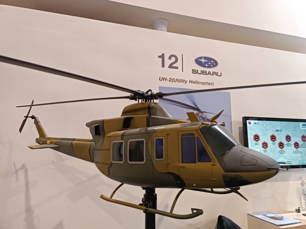 A model of Subaru's UH-2 multirole utility helicopter is displayed at the Singapore Airshow on Wednesday.